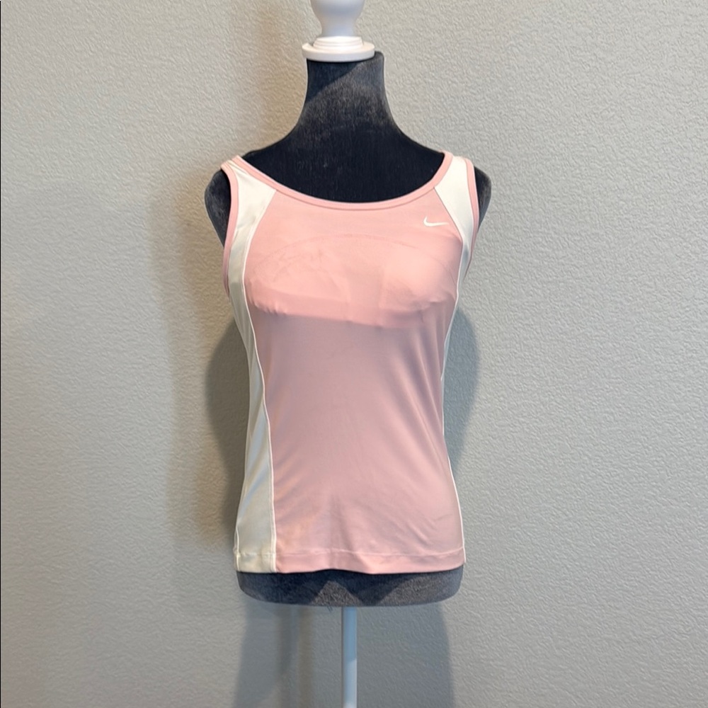 Fitted Pink and White Sleeveless Tank Top